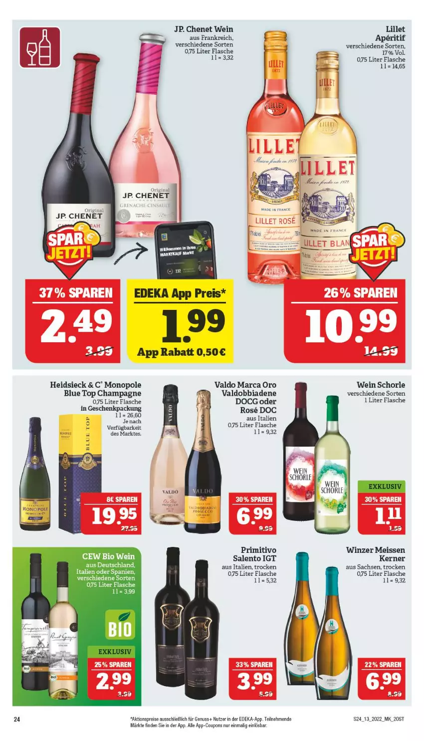 Aktueller Prospekt Marktkauf - Prospekt - von 27.03 bis 02.04.2022 - strona 24 - produkty: aktionspreis, aperitif, champagne, coupon, coupons, deka, eis, flasche, geschenkpackung, gin, lillet, nuss, primitivo, reis, sac, schorle, Ti, valdo, wein