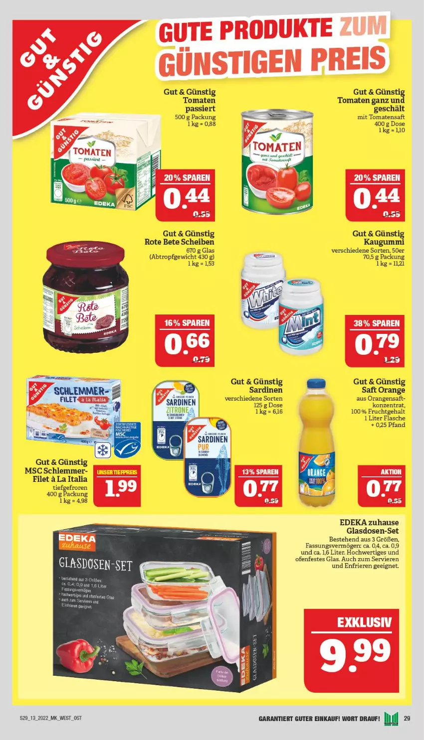 Aktueller Prospekt Marktkauf - Prospekt - von 27.03 bis 02.04.2022 - strona 29 - produkty: deka, filet, flasche, frucht, kaugummi, Ofen, orange, orangen, orangensaft, rote bete, saft, Sardinen, Ti, tomate, tomaten, Tomatensaft