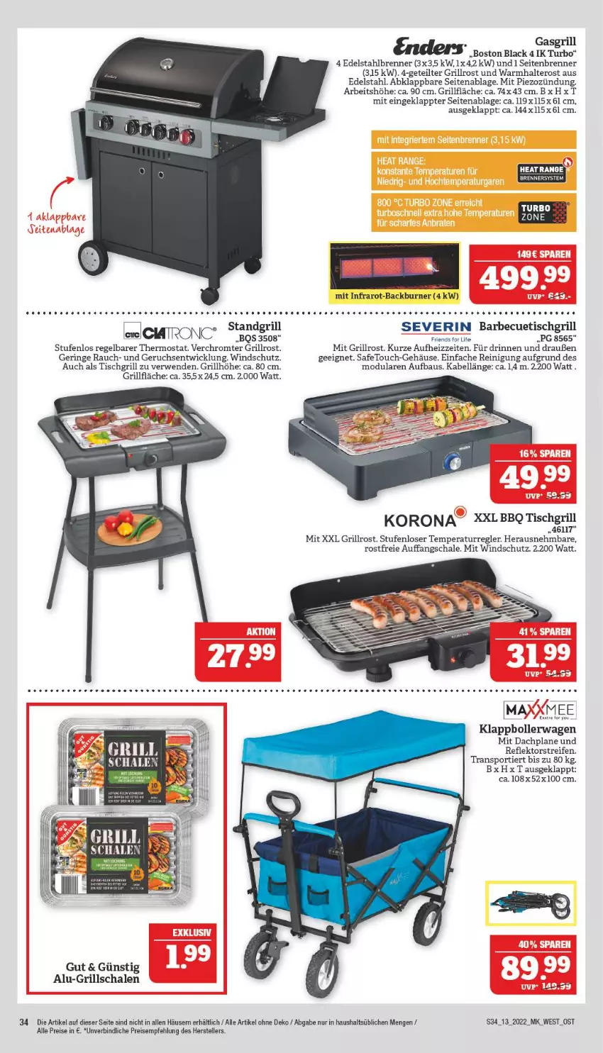 Aktueller Prospekt Marktkauf - Prospekt - von 27.03 bis 02.04.2022 - strona 34 - produkty: barbecue, Bau, bollerwagen, edelstahl, eis, elle, enders, grill, grillfläche, grillrost, Grillschalen, HP, lack, Rauch, reifen, Reinigung, reis, ring, rwe, Schal, Schale, severin, Sport, standgrill, teller, thermostat, Ti, tisch, tischgrill, WICK, Windschutz