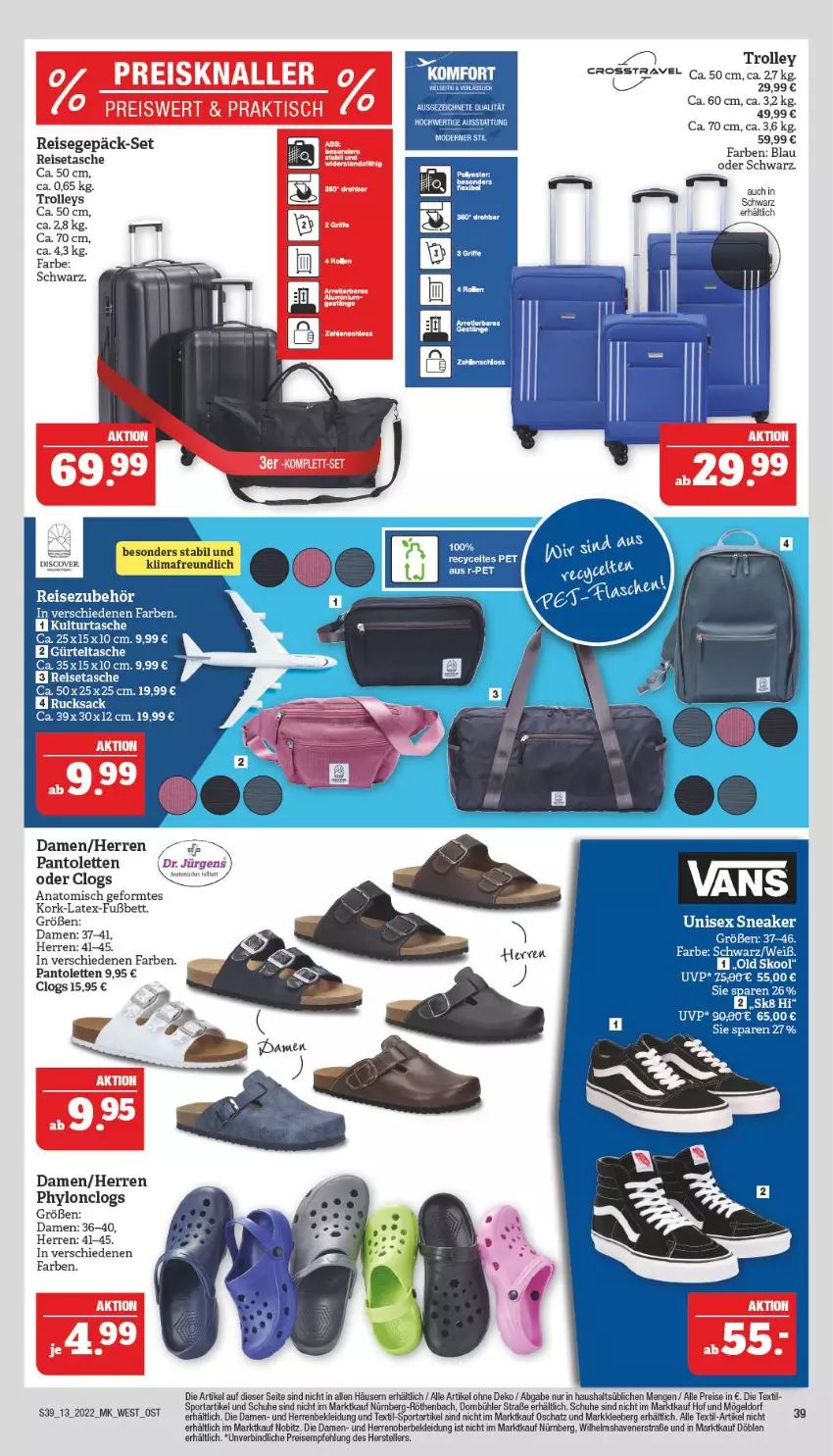 Aktueller Prospekt Marktkauf - Prospekt - von 27.03 bis 02.04.2022 - strona 39 - produkty: bett, Clogs, eis, elle, gürteltasche, Hylo, kleid, Kleidung, pantolette, pantoletten, reis, reisetasche, rucksack, sac, schuhe, Sport, Tasche, teller, Ti, trolley