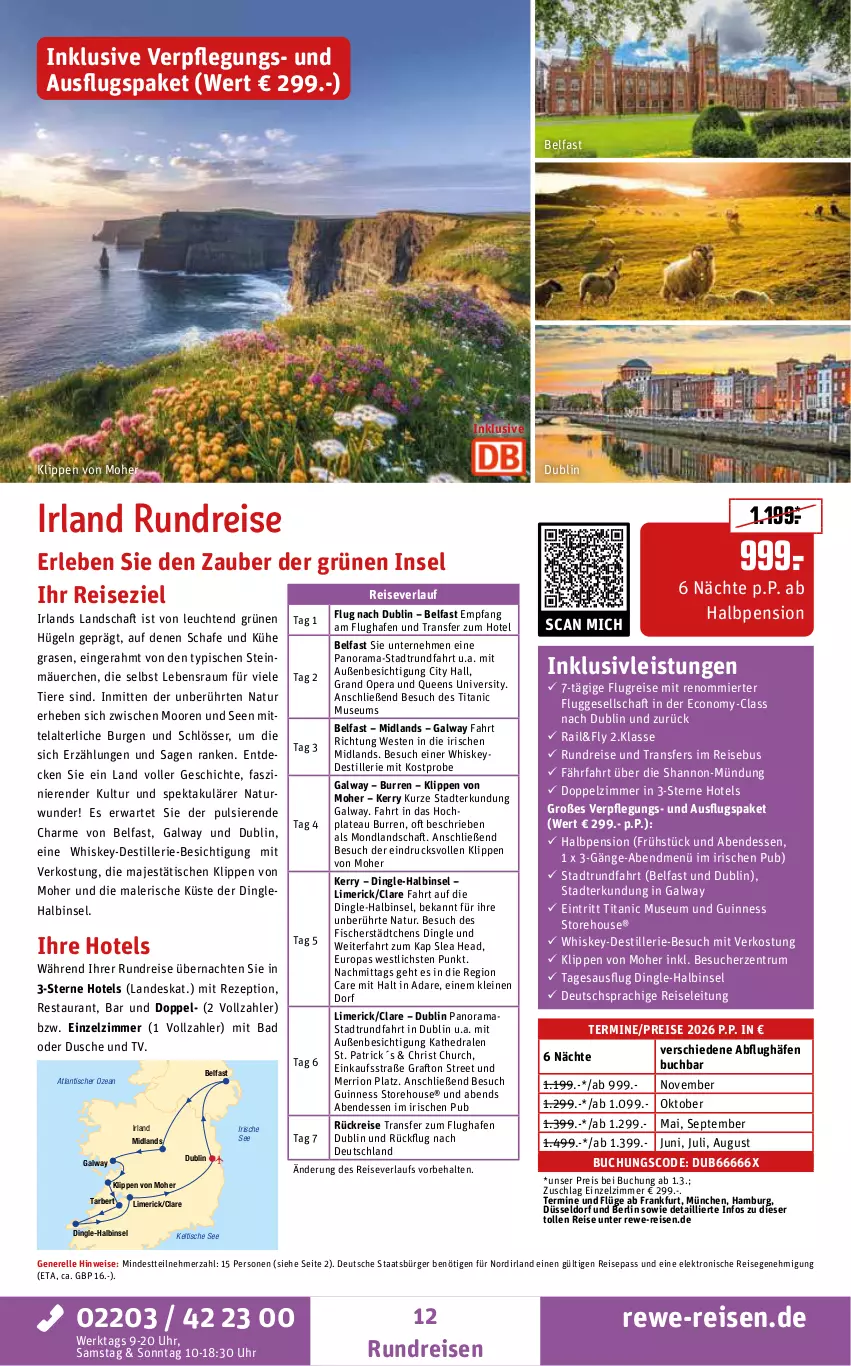 Aktueller Prospekt Rewe Reisen - Reiseprospekt - von 30.01 bis 27.02.2026 - strona 12 - produkty: Alwa, Bad, buch, decke, deutschsprachige reiseleitung, dusche, eis, Elektro, elle, fisch, fische, Fischer, Guinness, HP, inklusivleistungen, leine, Leuchte, leuchten, natur, rama, rasen, reis, reiseverlauf, rel, rezept, rum, Ti, Tiere, tisch, uhr, Weste, whiskey