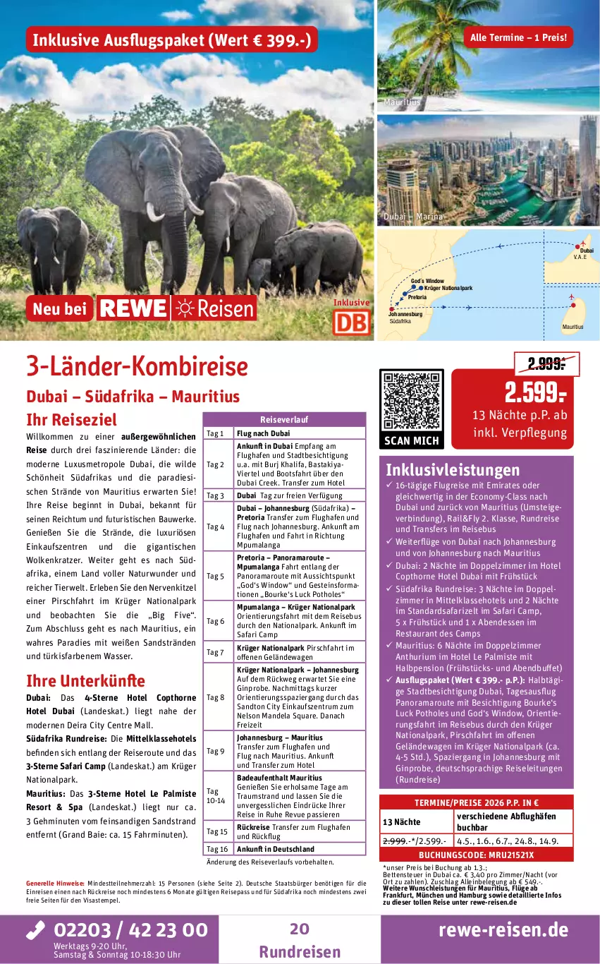 Aktueller Prospekt Rewe Reisen - Reiseprospekt - von 30.01 bis 27.02.2026 - strona 20 - produkty: amaro, Bad, Bau, bett, Betten, buch, deutschsprachige reiseleitung, eis, elle, gin, inklusivleistungen, krüger, mandel, Metro, Mode, natur, puma, rama, reis, reiseverlauf, rel, Ria, rum, rwe, Ti, tisch, uhr, wasser, Wild, Zelt
