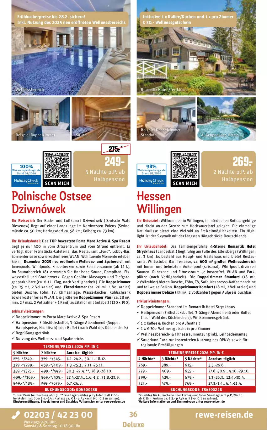 Aktueller Prospekt Rewe Reisen - Reiseprospekt - von 30.01 bis 27.02.2026 - strona 36 - produkty: auer, axe, Bad, Bademantel, bett, buch, dusche, eier, eis, ente, espresso, frühbucherpreise, getränk, gutschein, hering, Herings, inklusivleistungen, innenpool, kaffee, kaffeemaschine, Kinder, Kocher, küche, kuchen, Küchen, kühlschrank, kurtaxe, Mantel, natur, nespresso, pool, reis, Ria, ring, rum, rwe, Schrank, Sofa, stube, suppe, Ti, tisch, uhr, wasser, wasserkocher, wellnessbereich, Weste, Whirlpool, ZTE