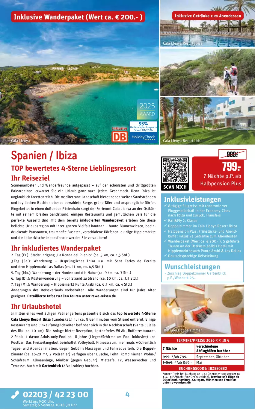 Aktueller Prospekt Rewe Reisen - Reiseprospekt - von 30.01 bis 27.02.2026 - strona 4 - produkty: angebot, ball, bett, blume, blumen, Brei, buch, deutschsprachige reiseleitung, dusche, eis, erde, Fahrrad, Garten, getränk, getränke, hipp, inklusivleistungen, Kocher, Liege, mac, natur, pool, reis, reiseverlauf, rezept, schirme, Ti, uhr, wasser, wasserkocher