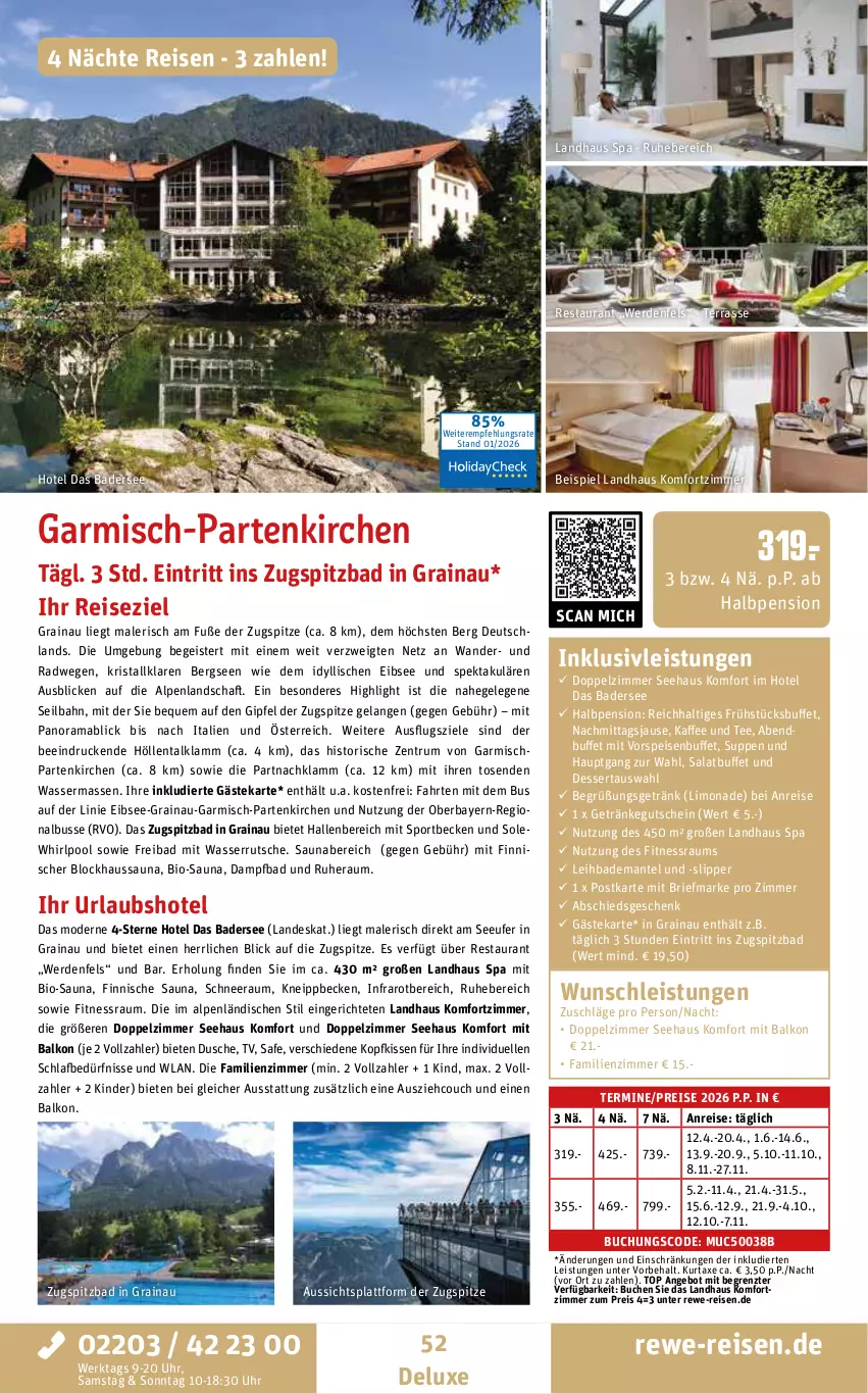 Aktueller Prospekt Rewe Reisen - Reiseprospekt - von 30.01 bis 27.02.2026 - strona 52 - produkty: angebot, axe, Bad, Bademantel, bio, brie, buch, Couch, dessert, dusche, eis, Elan, elle, erde, getränk, getränke, gutschein, HP, inklusivleistungen, kaffee, Kinder, kissen, kneipp, kopfkissen, kurtaxe, lamm, limo, limonade, mab, Mantel, Mode, pool, rama, reis, rum, salat, slip, Slipper, Sport, suppe, suppen, tee, Ti, uhr, usb, vorspeise, wasser, wasserrutsche, Whirlpool, ZTE