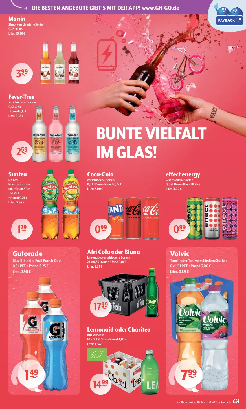 Aktueller Prospekt Getraenke Hoffmann - Prospekte - von 06.10 bis 11.10.2025 - strona 3 - produkty: Afri Cola, angebot, angebote, bio, coca-cola, cola, Effect, fever-tree, grüner tee, ice tea, limo, limonade, monin, pfirsich, sirup, tee, Ti, volvic, zitrone