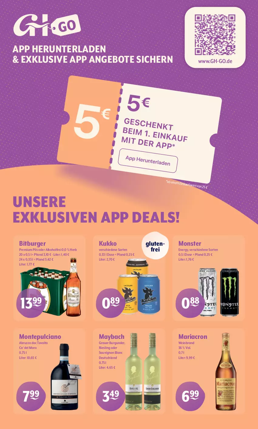 Aktueller Prospekt Getraenke Hoffmann - Prospekte - von 06.10 bis 11.10.2025 - strona 9 - produkty: alkohol, angebot, angebote, auer, bitburger, burger, burgunder, grauer burgunder, mariacron, maybach, monster, Monster Energy, monte, Montepulciano, pils, premium pils, Ria, riesling, sauvignon, sauvignon blanc, wein, weinbrand