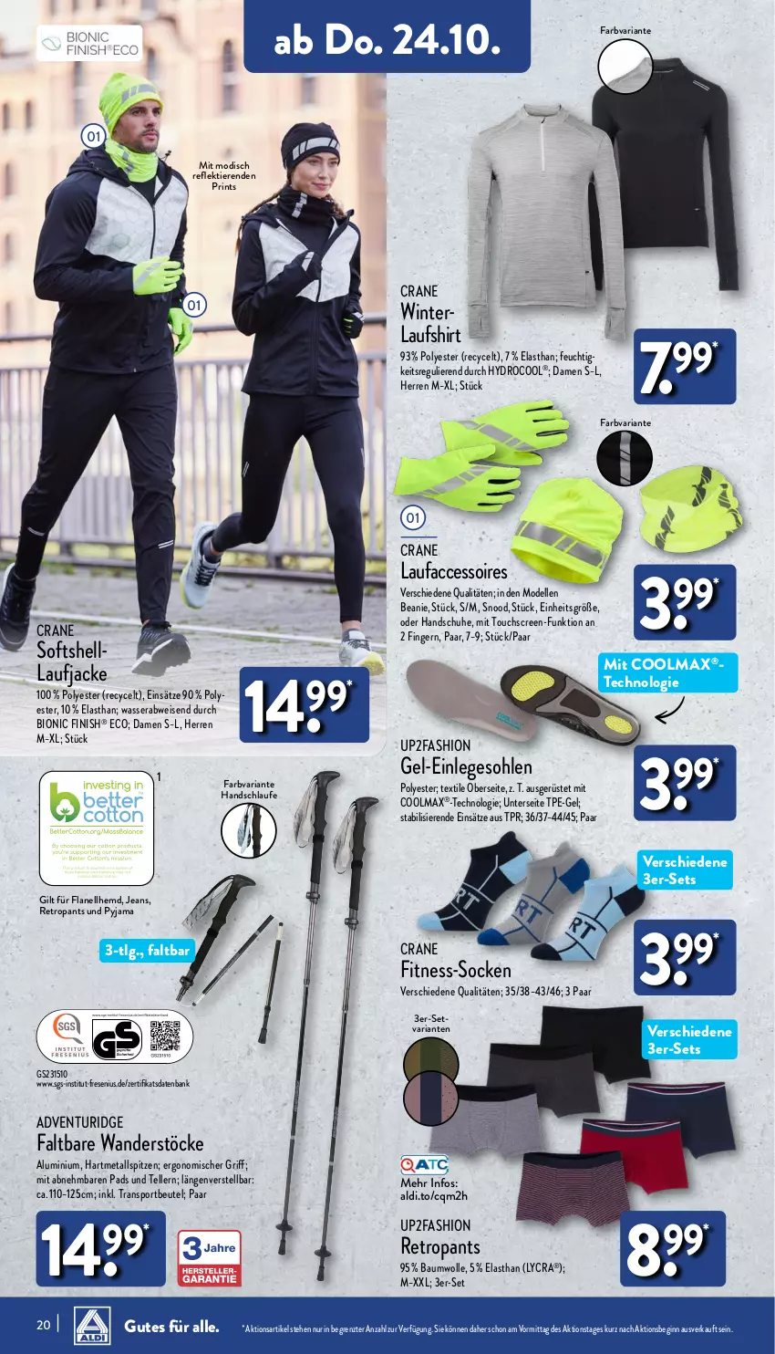 Aktueller Prospekt Aldi Nord - Von Montag - von 21.10 bis 26.10.2024 - strona 20 - produkty: ACC, accessoires, aldi, Bank, Bau, baumwolle, Beanie, beutel, bio, dell, eis, elle, Finish, gin, handschuhe, hemd, Jacke, jeans, Laufshirt, LG, Mode, Pants, Pyjama, Retropants, Ria, schuhe, shirt, socken, Sport, teller, Ti, Tiere, touchscreen, up2fashion, wasser, wolle, ZTE