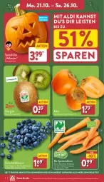 Gazetka promocyjna Aldi Nord - Von Montag - Gazetka - ważna od 26.10 do 26.10.2024 - strona 2 - produkty: aldi, angebot, beere, beeren, bio, eis, Elan, gin, heidelbeere, heidelbeeren, Kaki, kiwi, Kürbis, möhren, Schal, Schale, sim, simba, speisemöhren, Ti, trolli, ZTE