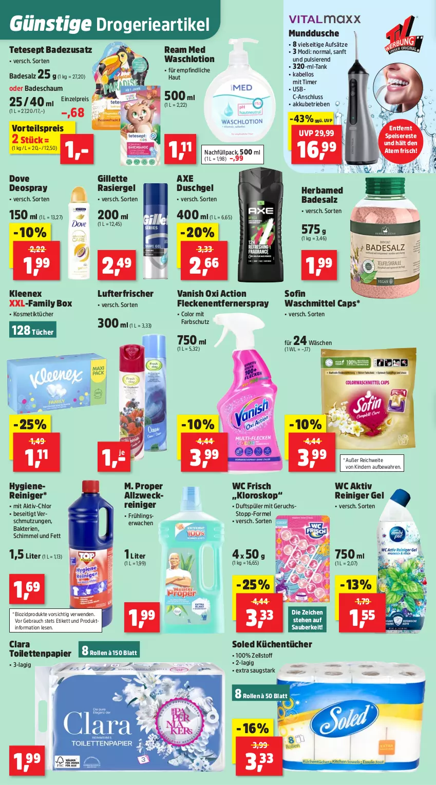 Aktueller Prospekt Thomas Philipps - von 09.02 bis 14.02.2026 - strona 10 - produkty: akku, allzweckreiniger, axe, axe duschgel, Bad, bio, biozidprodukte, Cap, deo, deospray, dove, dusche, duschgel, eis, Fleckenentferner, gillette, Kinder, kosmetik, Kosmetiktücher, küche, Küchen, küchentücher, Lotion, lufterfrischer, oxi action, papier, rasiergel, Rauch, reiniger, reiniger gel, reis, rwe, salz, Ti, timer, toilettenpapier, tücher, usb, vanish, vanish oxi action, vorteilspreis, Waschlotion, waschmittel, wc frisch, weck