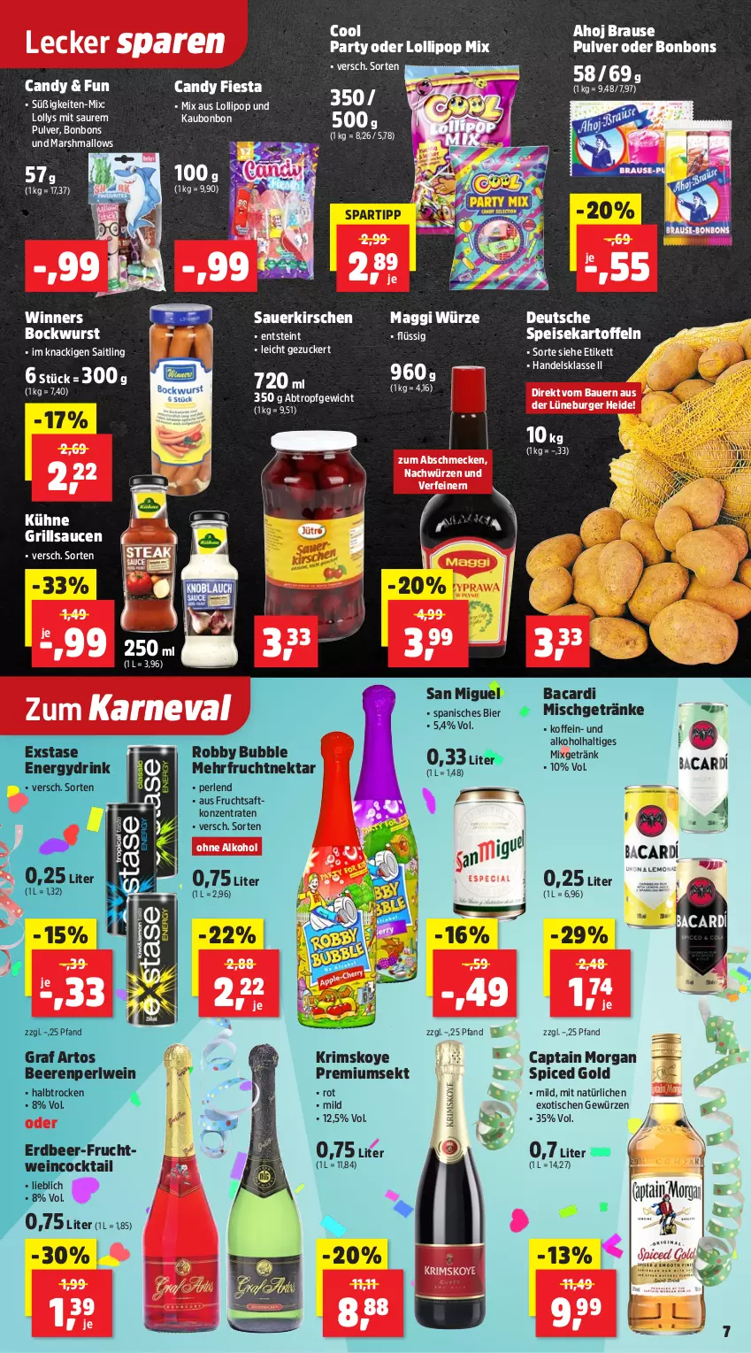 Aktueller Prospekt Thomas Philipps - von 09.02 bis 14.02.2026 - strona 11 - produkty: alkohol, auer, bacardi, Bau, Bauer, beere, beeren, bier, bockwurst, bonbons, brause, burger, Cap, captain morgan, cocktail, drink, eis, frucht, fruchtsaft, getränk, getränke, grill, grillsauce, kartoffel, kartoffeln, kirsch, kirsche, kirschen, Kühne, maggi, maggi würze, mars, Mixgetränk, Nektar, ohne alkohol, perlen, robby, saft, sauce, saucen, sauerkirschen, sekt, spartipp, speisekartoffeln, Ti, tisch, wein, wurst, zucker