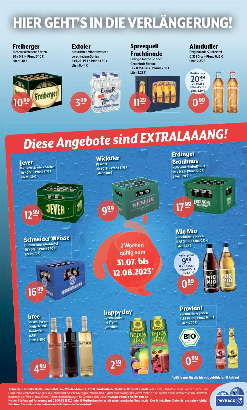 Aktueller Prospekt Getraenke Hoffmann - Prospekte - von 31.07 bis 05.08.2023 - strona 8 - produkty: abholpreise, alkohol, almdudler, Alwa, Berger, bier, bree, eis, elle, Extaler, Freiberger, frucht, getränk, getränke, gewinnspiel, gin, grapefruit, jever, maracuja, mineralwasser, Mio Mio, natur, natürliches mineralwasser, orange, pils, pilsener, radler, reis, Spiele, Spreequell, Ti, wasser, WICK, zitrone, zucker