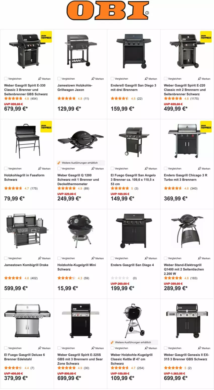 Aktueller Prospekt Obi - Prospekte - von 04.07 bis 19.07.2022 - strona 5 - produkty: decke, edelstahl, Elektro, enders, gasgrill, grill, Holz, holzkohle, holzkohlegrill, Kohlegrill, Kugel, kugelgrill, LG, thermometer, Ti, tisch, weber, WICK