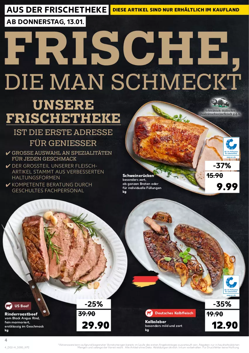 Aktueller Prospekt Kaufland - Spezielle Angebote - von 13.01 bis 19.01.2022 - strona 4 - produkty: angebot, beef, braten, eis, elle, fleisch, Kalbfleisch, Kalbsleber, lack, mac, rind, rinder, roastbeef, schwein, schweine, schweinerücken, Ti, wein, weine, ZTE