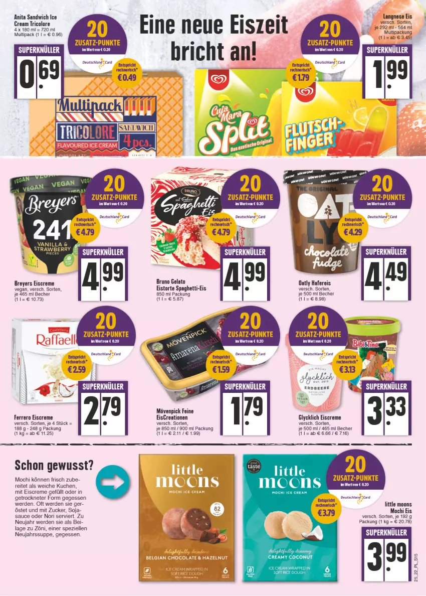 Aktueller Prospekt E Center - Angebote der Woche - von 20.06 bis 25.06.2022 - strona 15 - produkty: Becher, beere, bruno gelato, coconut, creme, deutschland card, eis, eiscreme, elle, erdbeere, erde, ferrero, hafer, kuchen, langnese, langnese eis, Mochi, mövenpick, Nissin, reis, sandwich, sauce, soja, spaghetti, Spezi, suppe, tee, Ti, torte, tricolore, zucker