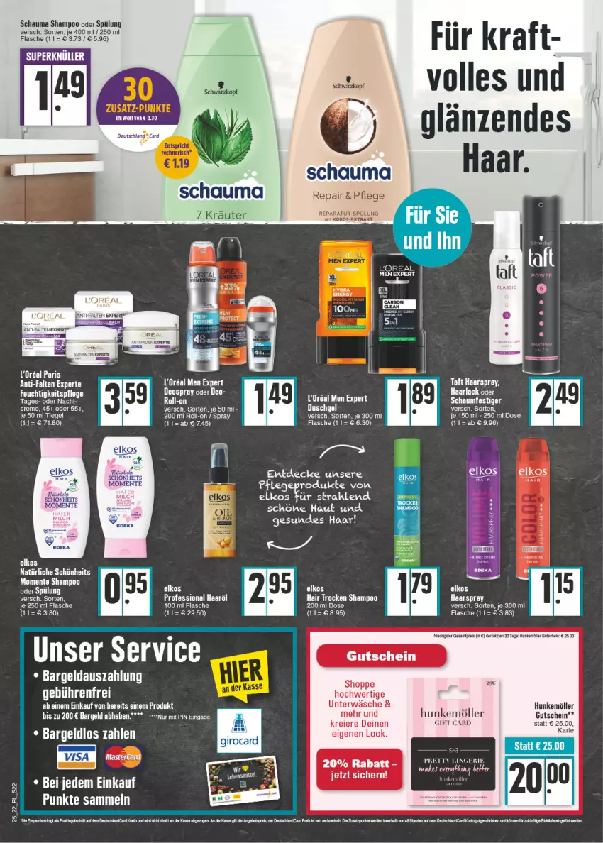 Aktueller Prospekt E Center - Angebote der Woche - von 20.06 bis 25.06.2022 - strona 22 - produkty: arla, creme, decke, deo, deospray, duschgel, eier, eis, elkos, ente, feuchtigkeitspflege, flasche, gutschein, Haarlack, haarspray, kokos, kraft, kräuter, lack, oder schaumfestiger, reis, roll-on, schauma, schauma shampoo, schaumfestiger, shampoo, shampoo oder spülung, spülung, tee, Ti, Unterwäsche