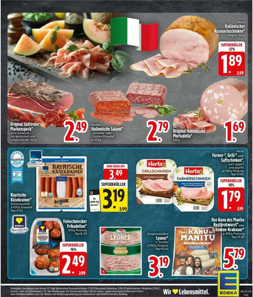 Aktueller Prospekt Edeka - Prospekte - von 14.07 bis 19.07.2025 - strona 15 - produkty: bratwurst, gin, grill, herta, Käse, Käsekrainer, rosmarin, rostbratwurst, salami, schinken, Speck, südtiroler, Ti, wurst