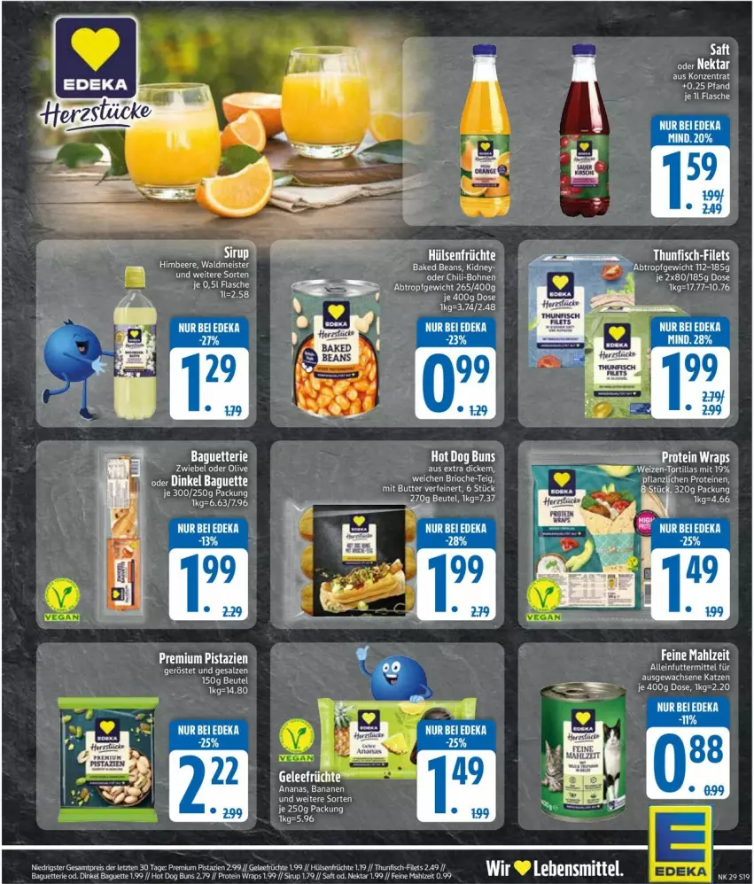 Aktueller Prospekt Edeka - Prospekte - von 14.07 bis 19.07.2025 - strona 19 - produkty: ananas, baguette, banane, bananen, beutel, butter, eis, filet, filets, fisch, flasche, früchte, gelee, hülsenfrüchte, olive, pistazien, reis, salz, senf, thunfisch, Ti, tortilla, tortillas, wrap, wraps, ZTE, zwiebel
