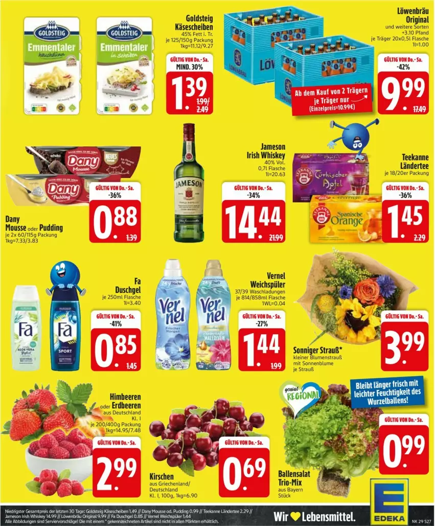 Aktueller Prospekt Edeka - Prospekte - von 14.07 bis 19.07.2025 - strona 27 - produkty: ball, beere, beeren, blume, blumen, Blumenstrauß, erdbeere, erdbeeren, flasche, gin, goldsteig, himbeer, himbeere, himbeeren, irish whiskey, jameson, Käse, käsescheiben, leine, salat, sonnenblume, tee, teekanne, Ti, vernel, weichspüler, whiskey