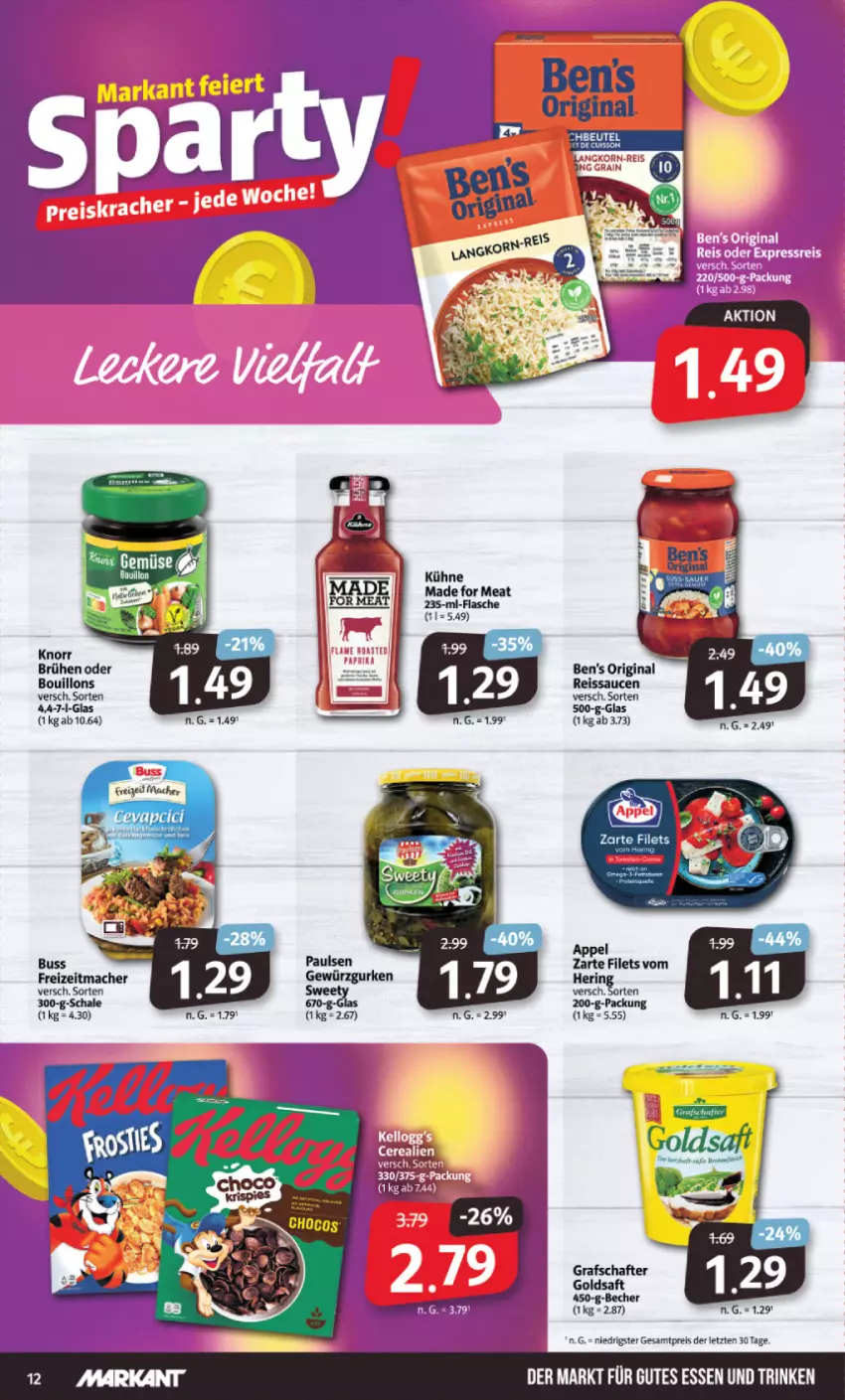 Aktueller Prospekt Markant - Prospekte - von 08.01 bis 13.01.2024 - strona 12 - produkty: eis, filet, filets, flasche, gin, goldsaft, grafschafter, Kühne, reis, reiss, saft, sauce, saucen, Schal, Schale, tee, ZTE