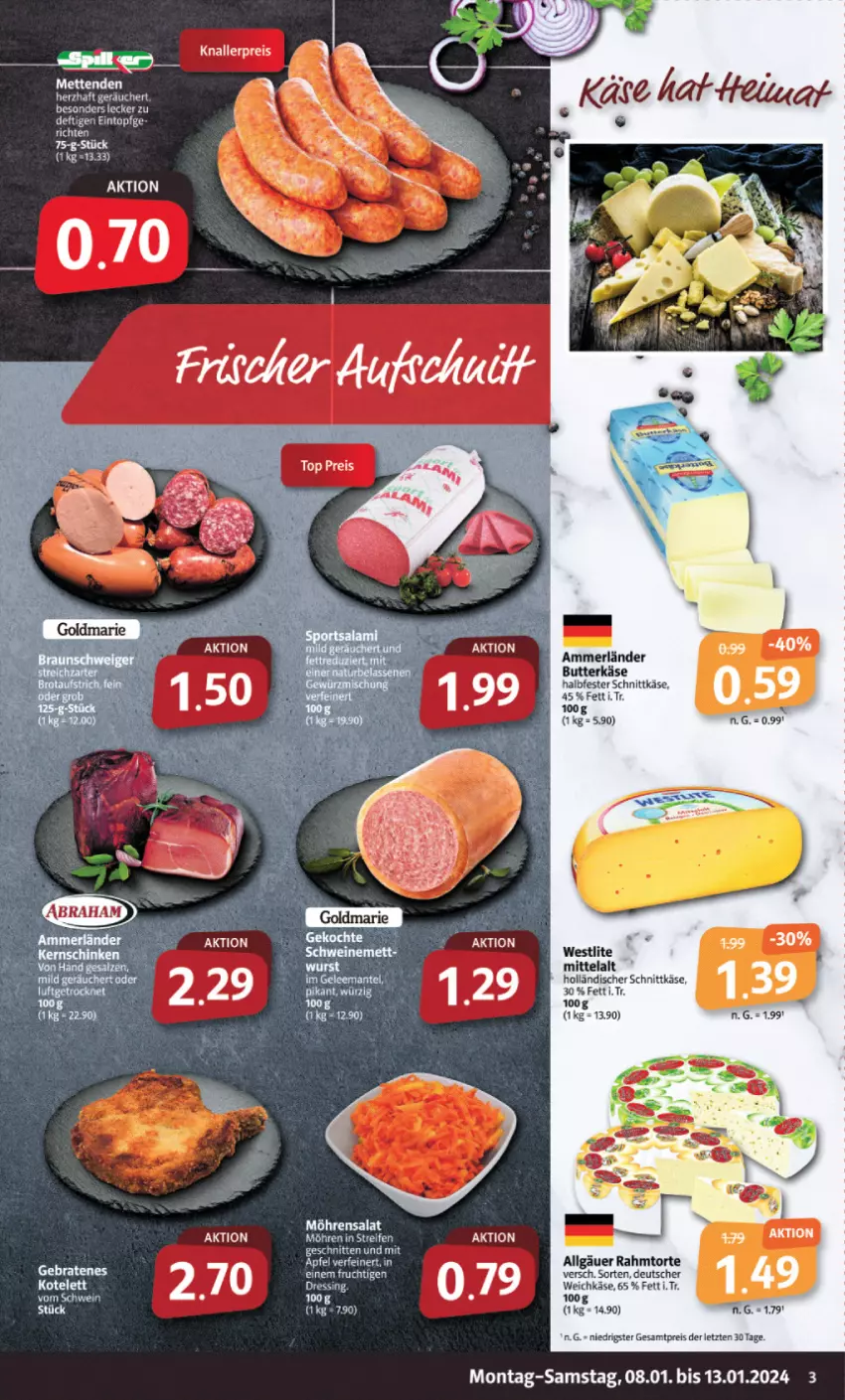 Aktueller Prospekt Markant - Prospekte - von 08.01 bis 13.01.2024 - strona 3 - produkty: ammerländer, butter, butterkäse, eis, halbfester schnittkäse, holländischer schnittkäse, Käse, knallerpreis, LG, merl, möhren, reifen, reis, salat, schnittkäse, schwein, Ti, torte, weichkäse, wein, ZTE