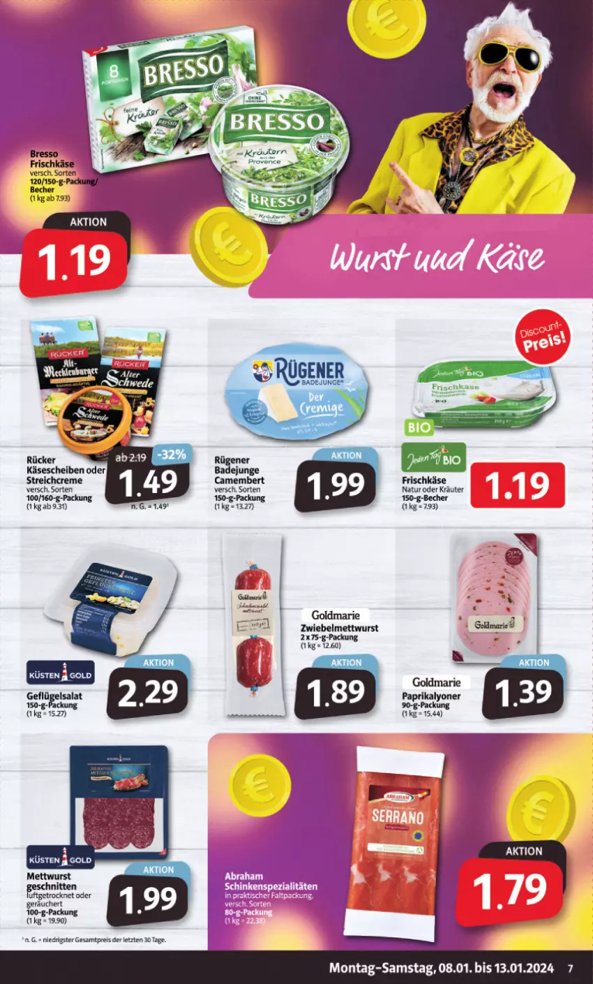 Aktueller Prospekt Markant - Prospekte - von 08.01 bis 13.01.2024 - strona 7 - produkty: camembert, eis, frischkäse, Geflügel, geflügelsalat, Käse, kräuter, lyoner, Mett, mettwurst, natur, oder kräuter, paprika, reis, salat, Ti, wurst, Yo, ZTE