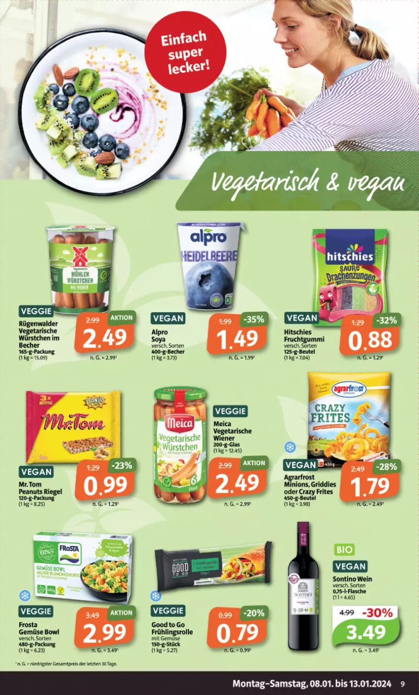 Aktueller Prospekt Markant - Prospekte - von 08.01 bis 13.01.2024 - strona 9 - produkty: alpro, Becher, beutel, eis, frosta, meica, mit gemüse, reis, riegel, rügenwalder, Vegeta, veggie, wiener, würstchen, ZTE