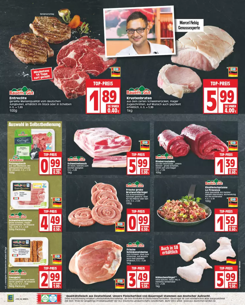 Aktueller Prospekt E Center - Angebote der Woche - von 25.09 bis 30.09.2023 - strona 4 - produkty: auer, Bau, Bauer, bauerngut, braten, brot, cevapcici, eis, elle, fleisch, Geflügel, gewürz, gulasch, hähnchenflügel, HP, jungbullen, krustenbraten, küche, Küchen, lebensmittel, LG, mac, Meister, natur, nuss, pfanne, pute, reis, rind, rinder, Rinderroulade, rinderrouladen, rindfleisch, rouladen, rwe, Schal, Schale, schinken, schnitten, schnitzel, schwein, schweine, schweinefleisch, Ti, top-preis, wein, weine, ZTE