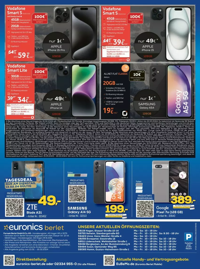 Aktueller Prospekt Euronics - Prospekte - von 16.02 bis 18.02.2024 - strona 12 - produkty: aeg, angebot, angebote, Apple, auer, beko, Brei, eier, eis, elle, ente, Handy, Heu, LG, reis, roba, Samsung, ssd, tee, telefon, Ti, uhr, vodafone, Yo, ZTE