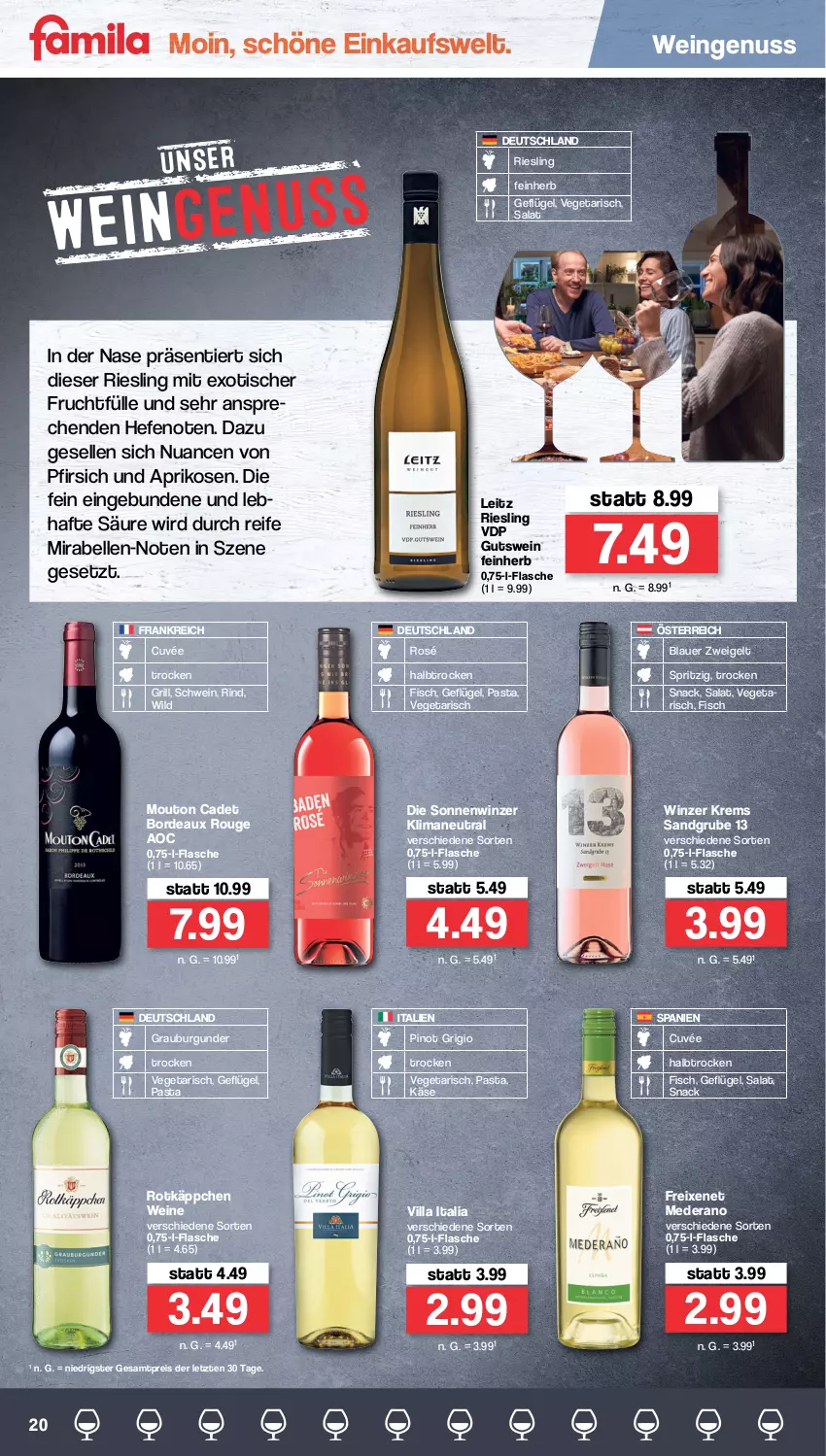 Aktueller Prospekt Famila - Prospekte - von 22.08 bis 27.08.2022 - strona 20 - produkty: aprikose, aprikosen, auer, blauer zweigelt, burgunder, cuvée, eis, elle, fisch, flasche, freixenet, frucht, Geflügel, grauburgunder, grill, Hefe, Käse, leitz, Nuance, nuss, pasta, pfirsich, Pinot, pinot grigio, reis, riesling, rind, rotkäppchen, rouge, salat, schwein, snack, Ti, tisch, Vegeta, wein, weine, Wild, ZTE, Zweigelt