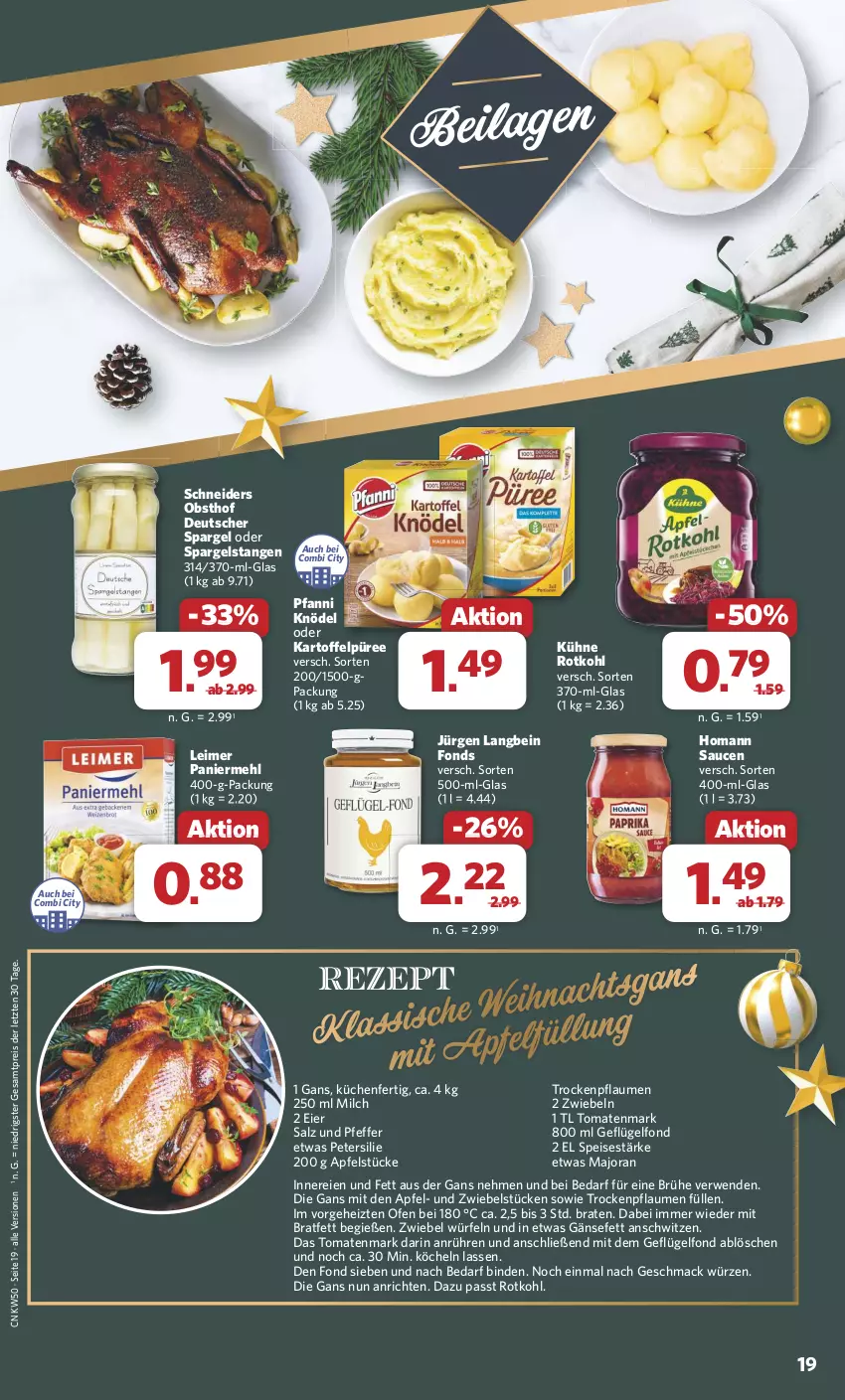 Aktueller Prospekt Combi - Prospekte - von 09.12 bis 14.12.2024 - strona 19 - produkty: Anrichte, apfel, binden, braten, Brühe, deutscher spargel, eier, eimer, eis, Geflügel, Geflügelfond, homann, ilag, kartoffel, Kartoffelpüree, Knödel, küche, Küchen, Kühne, leimer, mac, mehl, milch, obst, Ofen, Paniermehl, petersilie, pfanni, pfeffer, pflaume, pflaumen, püree, reis, rezept, rotkohl, rwe, salz, sauce, saucen, spargel, Ti, tomate, tomaten, tomatenmark, würfel, ZTE, zwiebel, zwiebeln