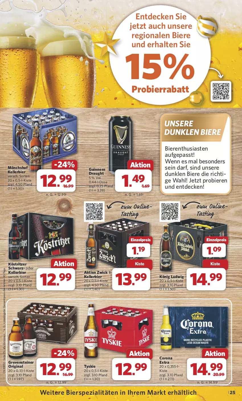 Aktueller Prospekt Combi - Prospekte - von 09.12 bis 14.12.2024 - strona 25 - produkty: asti, bier, Biere, bierspezialitäten, corona, corona extra, decke, eis, elle, gin, grevensteiner, Guinness, kellerbier, köstritzer, mönchshof, reis, Spezi, steiner, Ti, tyskie, WICK, ZTE