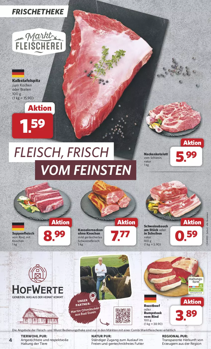 Aktueller Prospekt Combi - Prospekte - von 09.12 bis 14.12.2024 - strona 4 - produkty: angebot, angebote, Bau, beef, braten, eis, ente, fleisch, Fleischerei, kasseler, kotelett, natur, oder rumpsteak, rind, roastbeef, rum, rumpsteak, Schere, schwein, schweine, Schweinebauch, schweinefleisch, steak, suppe, suppen, suppenfleisch, tafelspitz, Ti, Tiere, wein, weine, wurst