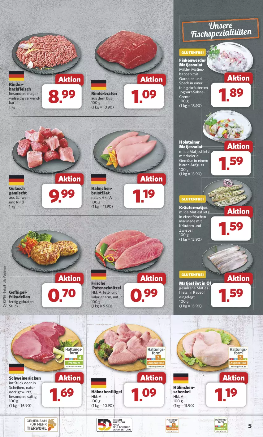 Aktueller Prospekt Combi - Prospekte - von 09.12 bis 14.12.2024 - strona 5 - produkty: braten, brustfilet, creme, dell, eier, eis, elle, erde, filet, filets, fisch, Fischspezialitäten, fleisch, frikadellen, garnelen, Geflügel, gewürz, gulasch, hackfleisch, hähnchenflügel, henkel, holsteiner, joghur, joghurt, kräuter, kräutern, marinade, matjes, Matjesfilet, matjesfilets, natur, pute, putenschnitzel, rapsöl, rind, rinder, rinderbraten, rwe, saft, sahne, salat, salz, schenkel, schnitzel, schwein, schwein und rind, schweine, schweinerücken, Speck, Spezi, steiner, Ti, wein, weine, zwiebel, zwiebeln