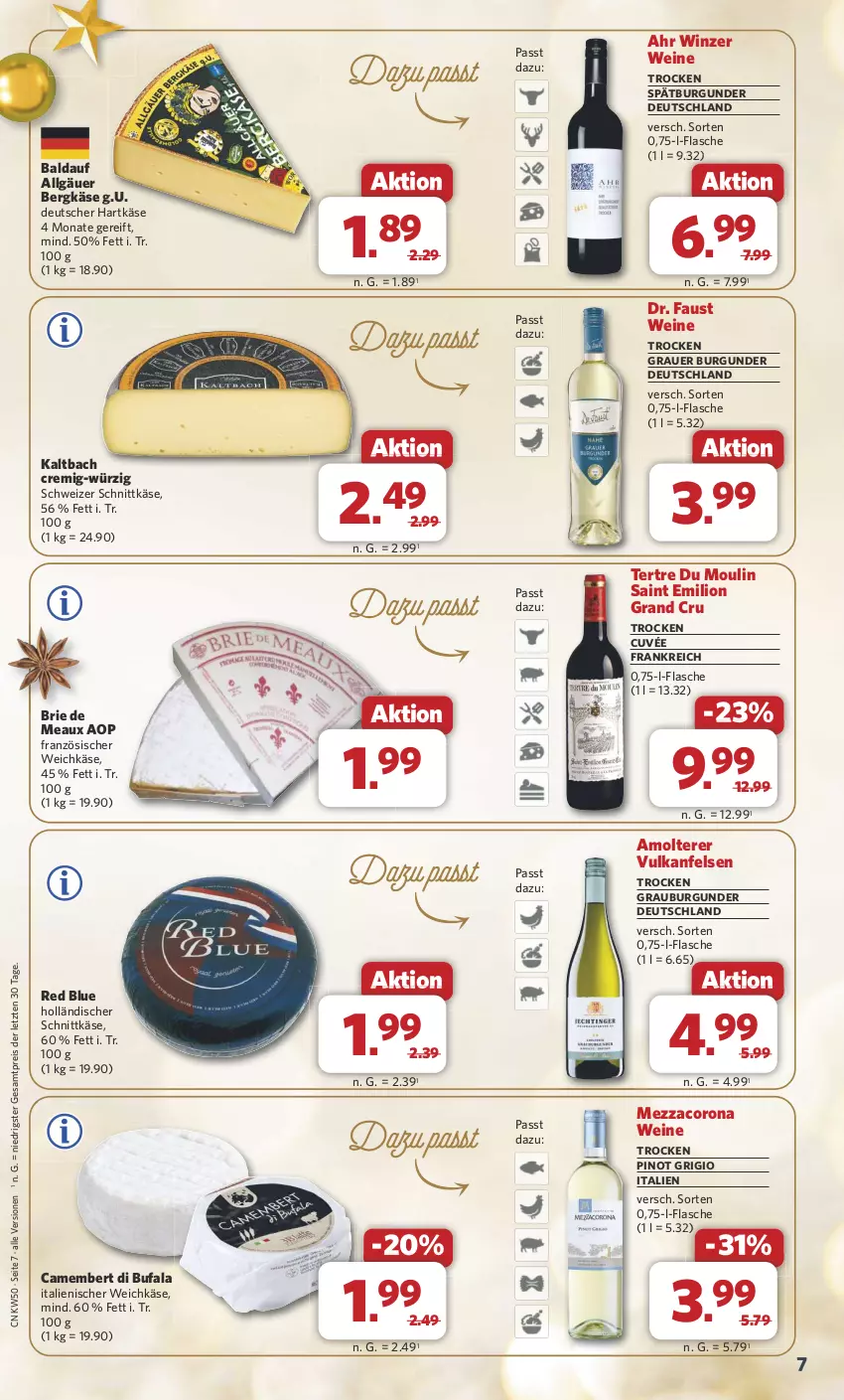 Aktueller Prospekt Combi - Prospekte - von 09.12 bis 14.12.2024 - strona 7 - produkty: auer, aust, Bergkäse, brie, burgunder, camembert, corona, cuvée, di bufala, eis, flasche, französischer weichkäse, grauburgunder, grauer burgunder, hartkäse, holländischer schnittkäse, Käse, LG, lion, mezzacorona, Pinot, pinot grigio, reis, schnittkäse, schweizer schnittkäse, spätburgunder, Ti, weichkäse, wein, weine, ZTE