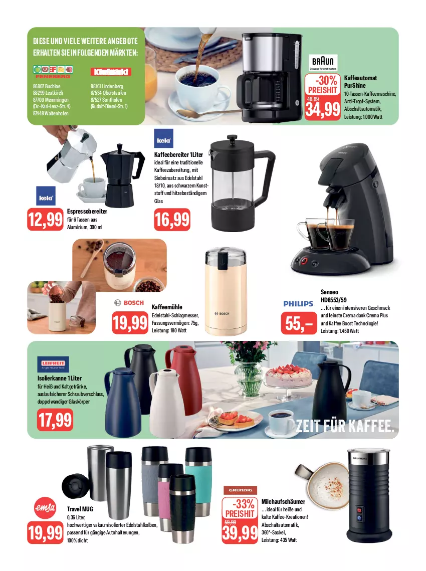 Aktueller Prospekt Feneberg - Prospekte - von 14.09 bis 16.09.2023 - strona 12 - produkty: angebot, angebote, auto, buch, chloe, Diesel, edelstahl, eis, elle, emmi, espresso, getränk, getränke, isolierkanne, kaffee, kaffeebereiter, kaffeemaschine, Kaffeemühle, LG, mac, messer, milch, milchaufschäumer, Ofen, reis, Schal, senseo, tasse, Ti, travel mug