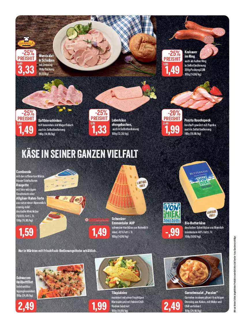 Aktueller Prospekt Feneberg - Prospekte - von 14.09 bis 16.09.2023 - strona 4 - produkty: alpenmilch, auer, Bau, bier, bierschinken, bio, Bio-Butter, butter, butterkäse, cambozola, chili, deutscher schnittkäse, dressing, eis, emmentaler, filet, fisch, fleisch, frischfisch, frucht, garnelen, garnier, geback, gewürz, hartkäse, Heilbuttfilet, hipp, Käse, kokos, krakauer, leberkäs, leberkäse, LG, mac, marinade, milch, mit paprika, natur, Ofen, paprika, reis, ring, rouge, rougette, saft, salat, schinken, schnittkäse, schweizer hartkäse, Speck, Ti, Tilapia, torte, weichkäse, wurst