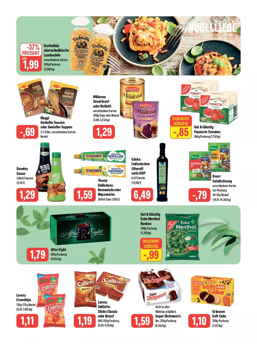 Aktueller Prospekt Feneberg - Prospekte - von 14.09 bis 16.09.2023 - strona 9 - produkty: after eight, auer, beutel, brezel, chips, crunchips, deka, dell, develey, discount, eis, elle, flasche, griesson, knorr, Kraut, lorenz, lorenz crunchips, maggi, mayonnaise, nudel, nudeln, olive, oliven, olivenöl, reis, remoulade, rotkohl, salat, salatkrönung, saltletts, sauce, saucen, Sauerkraut, suppe, suppen, teller, thomy, Ti, tomate, tomaten, Yo