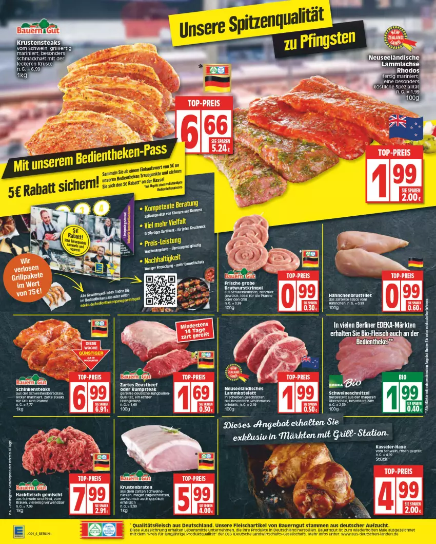 Aktueller Prospekt Edeka - Angebote der Woche - von 22.05 bis 27.05.2023 - strona 6 - produkty: angebot, auer, axe, Bau, Bauer, beef, berliner, braten, brustfilet, deka, eis, filet, fleisch, für grill und pfanne, gewürz, grill, grill und pfanne, hähnchenbrust, hähnchenbrustfilet, Haxe, jungbullen, kasseler, kotelett, krustenbraten, lamm, lammkotelett, mac, nuss, oder rumpsteak, pfanne, reis, rel, rind, roastbeef, rum, rumpsteak, rwe, Schal, Schale, schinken, Schinkensteak, schnitten, schnitzel, schwein, schwein und rind, schweine, schweinefleisch, schweineschnitzel, steak, steaks, tee, Ti, top-preis, und pfanne, wein, weine