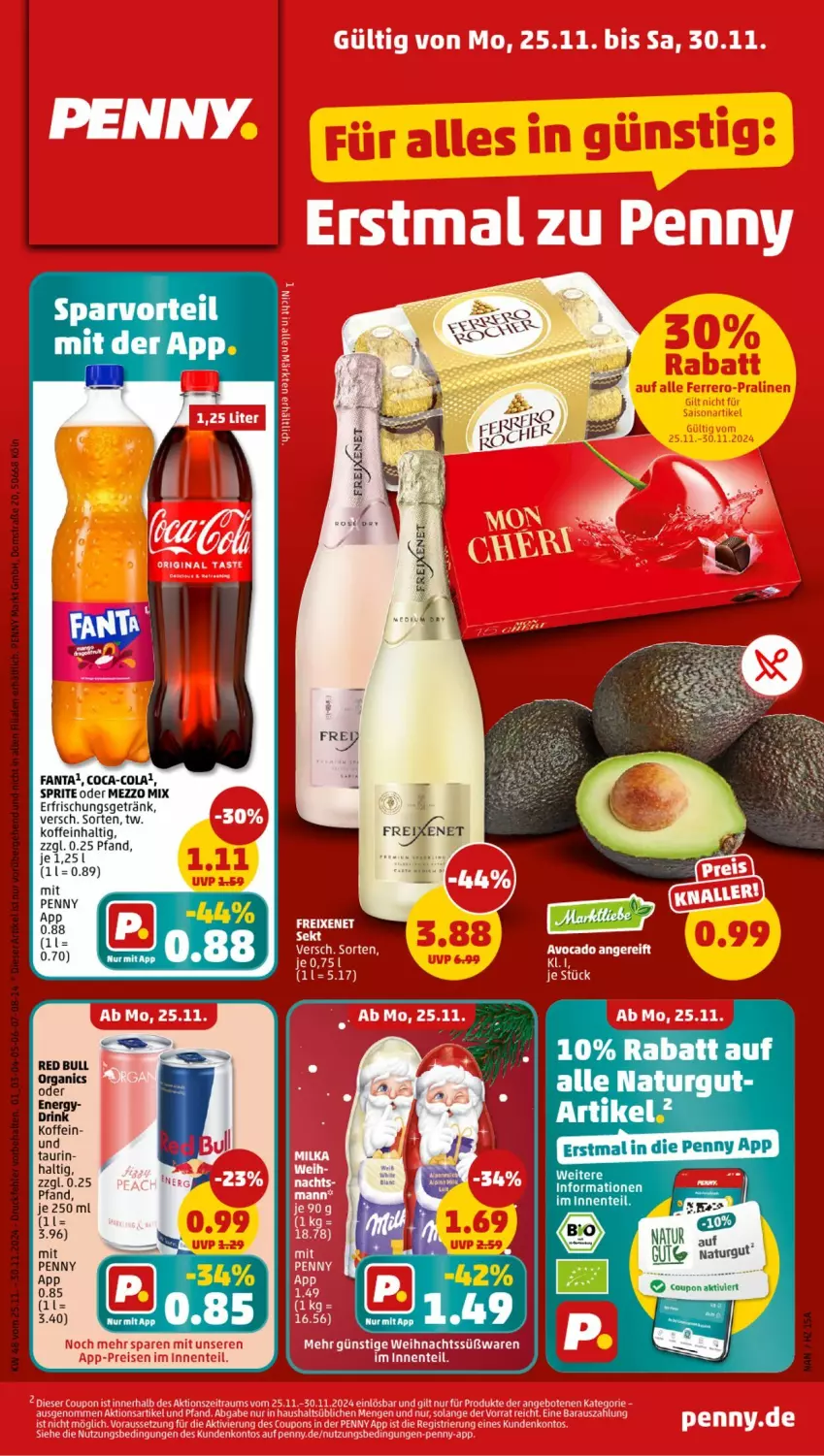 Aktueller Prospekt Penny - Prospekte - von 25.11 bis 30.11.2024 - strona 1 - produkty: coca-cola, cola, coupon, ente, erfrischungsgetränk, fanta, getränk, Mezzo Mix, red bull, sprite, Ti