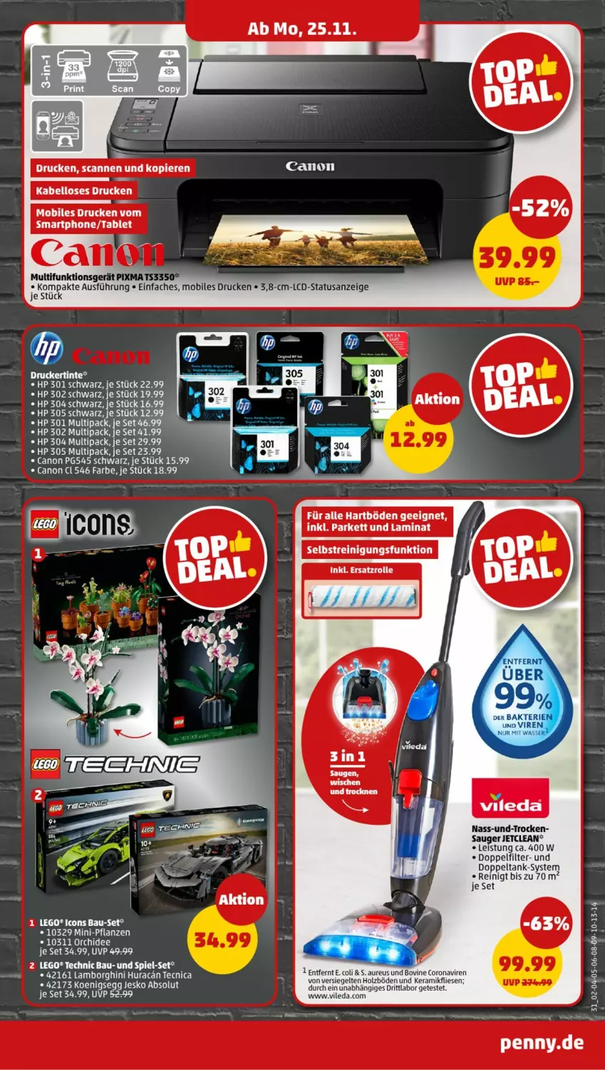 Aktueller Prospekt Penny - Prospekte - von 25.11 bis 30.11.2024 - strona 31 - produkty: Bau, canon, eis, Holz, HP, laminat, LEGO®, orchidee, pflanze, pflanzen, Reinigung, smartphone, tablet, Technic, Ti, vileda