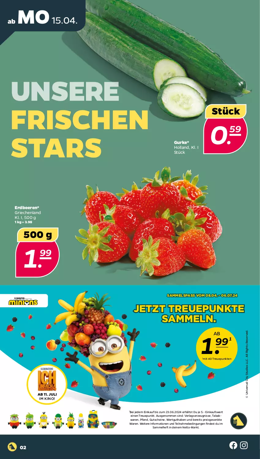 Aktueller Prospekt Netto - Woche 16 - von 15.04 bis 20.04.2024 - strona 2 - produkty: beere, beeren, eis, erdbeere, erdbeeren, gurke, gutschein, gutscheine, reis, Ti