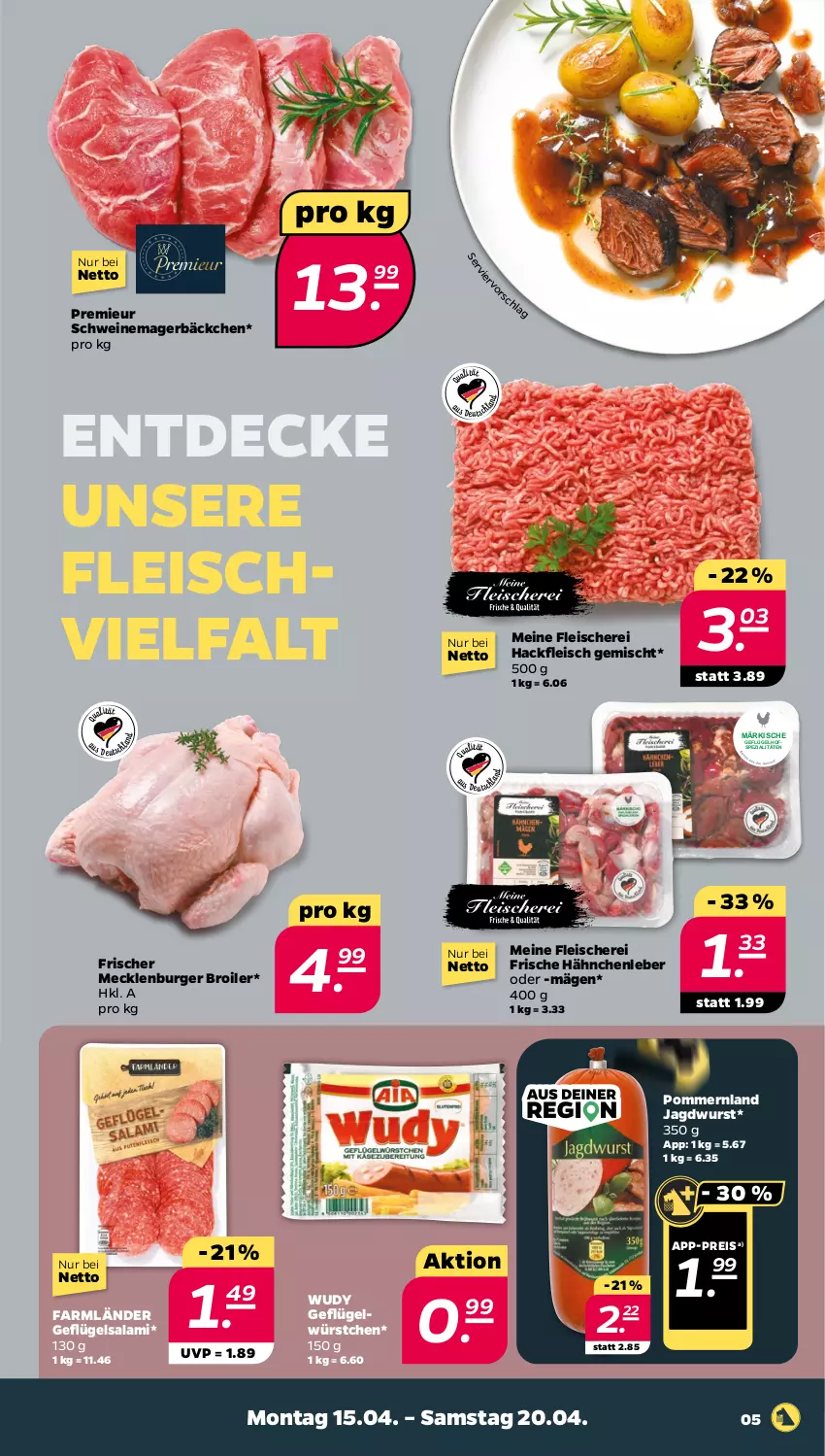 Aktueller Prospekt Netto - Woche 16 - von 15.04 bis 20.04.2024 - strona 5 - produkty: burger, decke, eis, fleisch, Fleischerei, Frische Hähnchen, Geflügel, hackfleisch, hackfleisch gemischt, jagdwurst, reis, salami, Schere, schwein, schweine, Spezi, Ti, wein, weine, wurst, würstchen