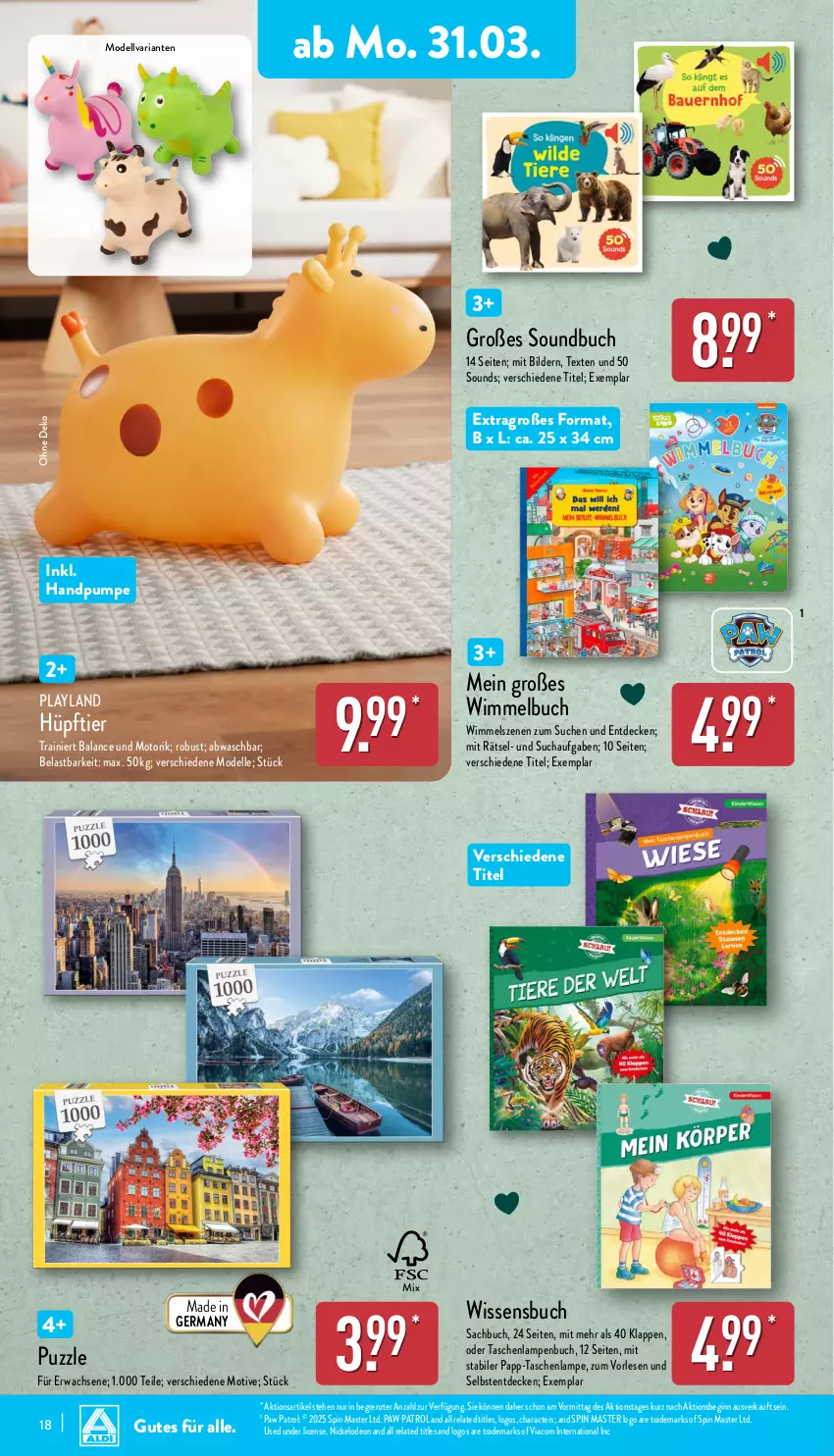 Aktueller Prospekt Aldi Nord - Von Montag - von 31.03 bis 05.04.2025 - strona 18 - produkty: buch, decke, dell, deo, elle, Germ, gin, Lampe, Mode, Paw Patrol, Puzzle, rel, Ria, sac, Soundbuch, Tasche, taschen, taschenlampe, Ti, ZTE