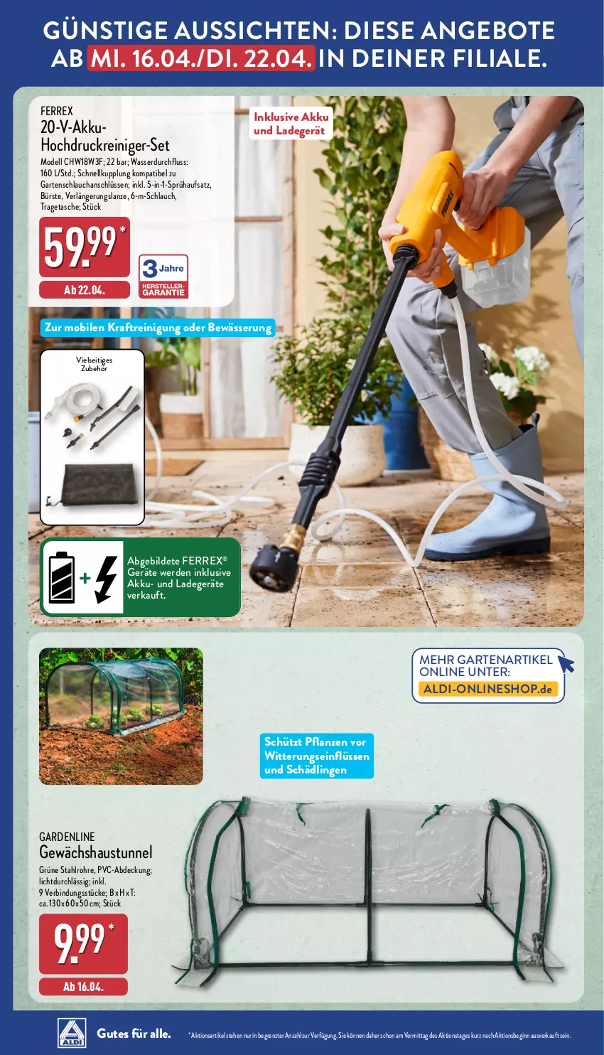 Aktueller Prospekt Aldi Nord - Von Montag - von 31.03 bis 05.04.2025 - strona 28 - produkty: akku, aldi, angebot, angebote, aust, bürste, dell, erde, ferrex, Garten, gartenschlauch, Gewächshaus, gin, hochdruckreiniger, kraft, ladegerät, Mode, pflanze, pflanzen, reiniger, Reinigung, schlauch, Tasche, Ti, tragetasche, wasser, ZTE