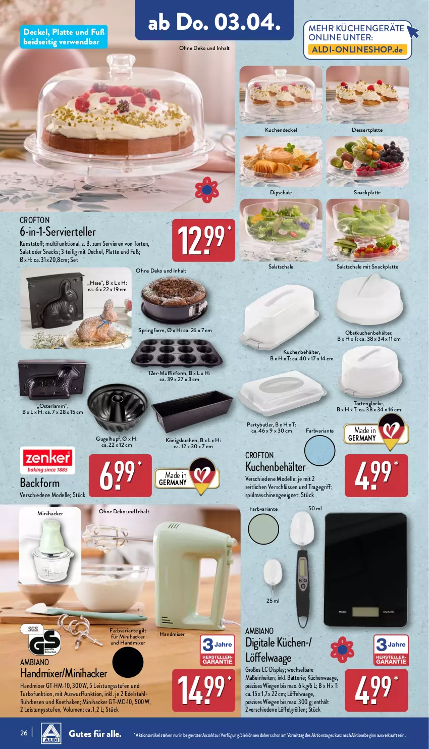 Aktueller Prospekt Aldi Nord - Von Montag - von 31.03 bis 05.04.2025 - strona 30 - produkty: aldi, ambia, Backform, batterie, Behälter, Crofton, decke, Deckel, dell, dessert, dip, Dipschale, edelstahl, eis, elle, Germ, gin, handmixer, küche, kuchen, Küchen, Küchenwaage, lamm, latte, LG, Löffel, Mixer, Mode, Muffin, Muffinform, obst, Ria, ring, rwe, salat, Schal, Schale, snack, snacks, Springform, spülmaschinen, teller, Ti, torte, tragegriff, Waage, ZTE