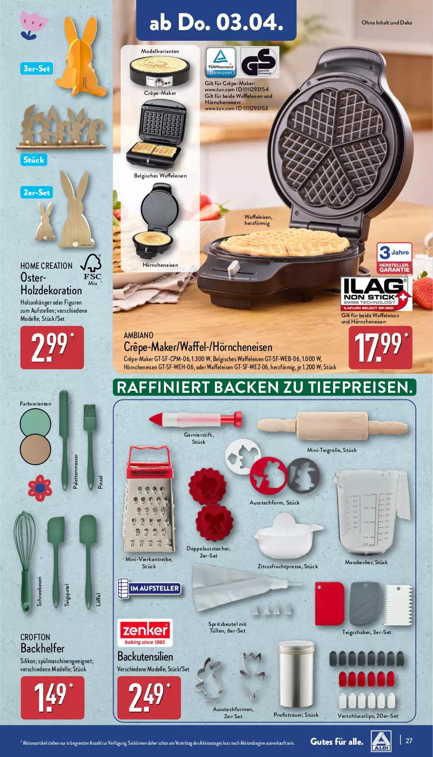 Aktueller Prospekt Aldi Nord - Von Montag - von 31.03 bis 05.04.2025 - strona 31 - produkty: ambia, Anhänger, Ausstecher, Ausstechformen, Becher, beutel, Crofton, dekoration, dell, eis, elle, frucht, garnier, gin, Holz, hörnchen, LG, Löffel, Messbecher, messer, Mode, Palette, Pinsel, reis, Ria, Schneebesen, spülmaschinen, Teigrolle, Teigschaber, teller, Ti, tiefpreis, Waffeleisen, ZTE