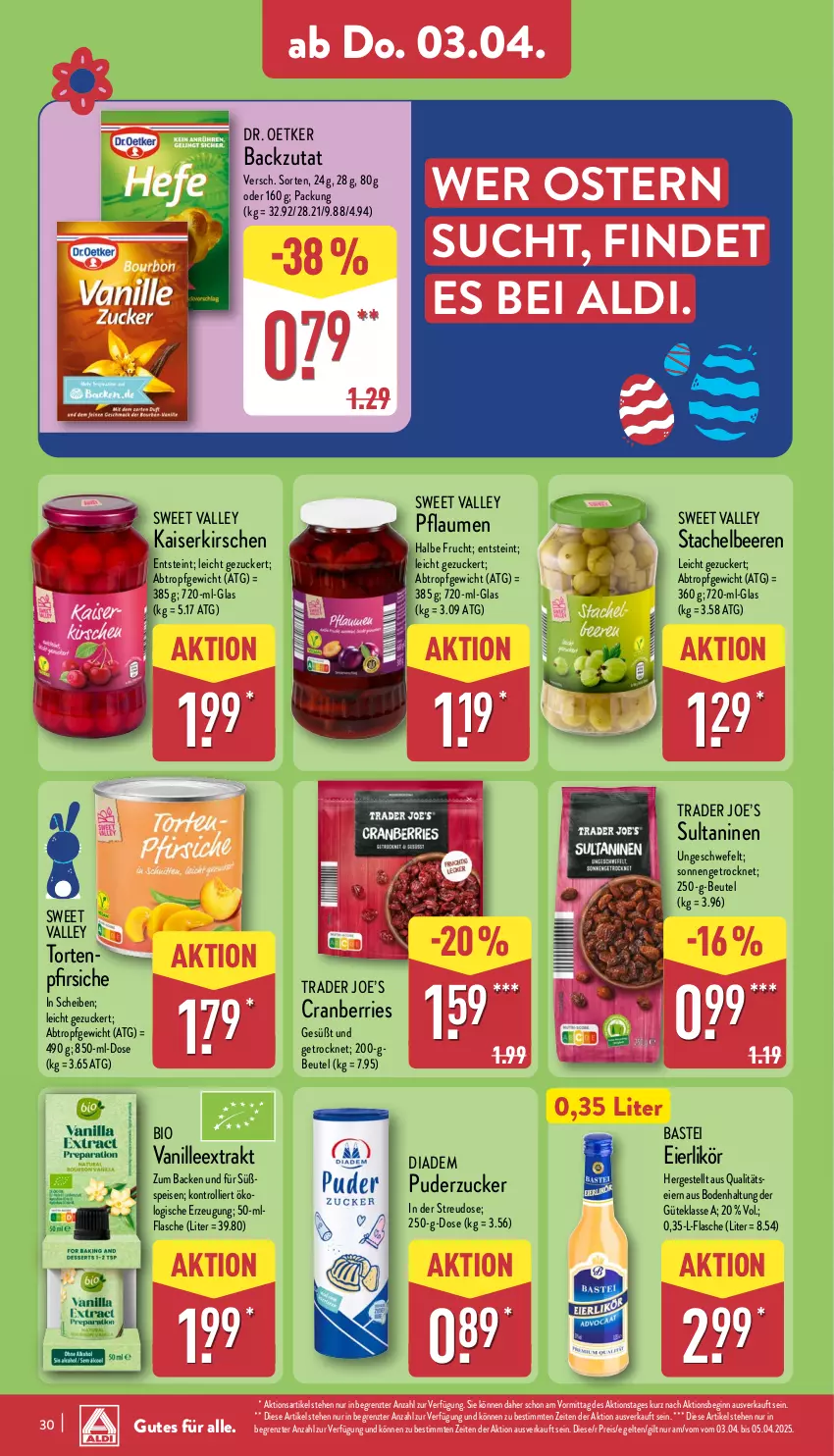 Aktueller Prospekt Aldi Nord - Von Montag - von 31.03 bis 05.04.2025 - strona 34 - produkty: aldi, beere, beeren, beutel, bio, cranberries, diadem, Dr. Oetker, eier, eierlikör, eis, flasche, frucht, gin, Kaiser, kirsch, kirsche, kirschen, likör, pfirsich, pfirsiche, pflaume, pflaumen, reis, Stachelbeeren, Ti, torte, trolli, vanille, ZTE, zucker