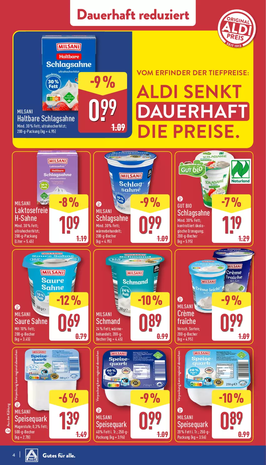 Aktueller Prospekt Aldi Nord - Von Montag - von 31.03 bis 05.04.2025 - strona 4 - produkty: aldi, auer, Becher, bio, crème fraîche, eis, quark, reis, sahne, schlagsahne, schmand, speisequark, Ti, tiefpreis, trolli