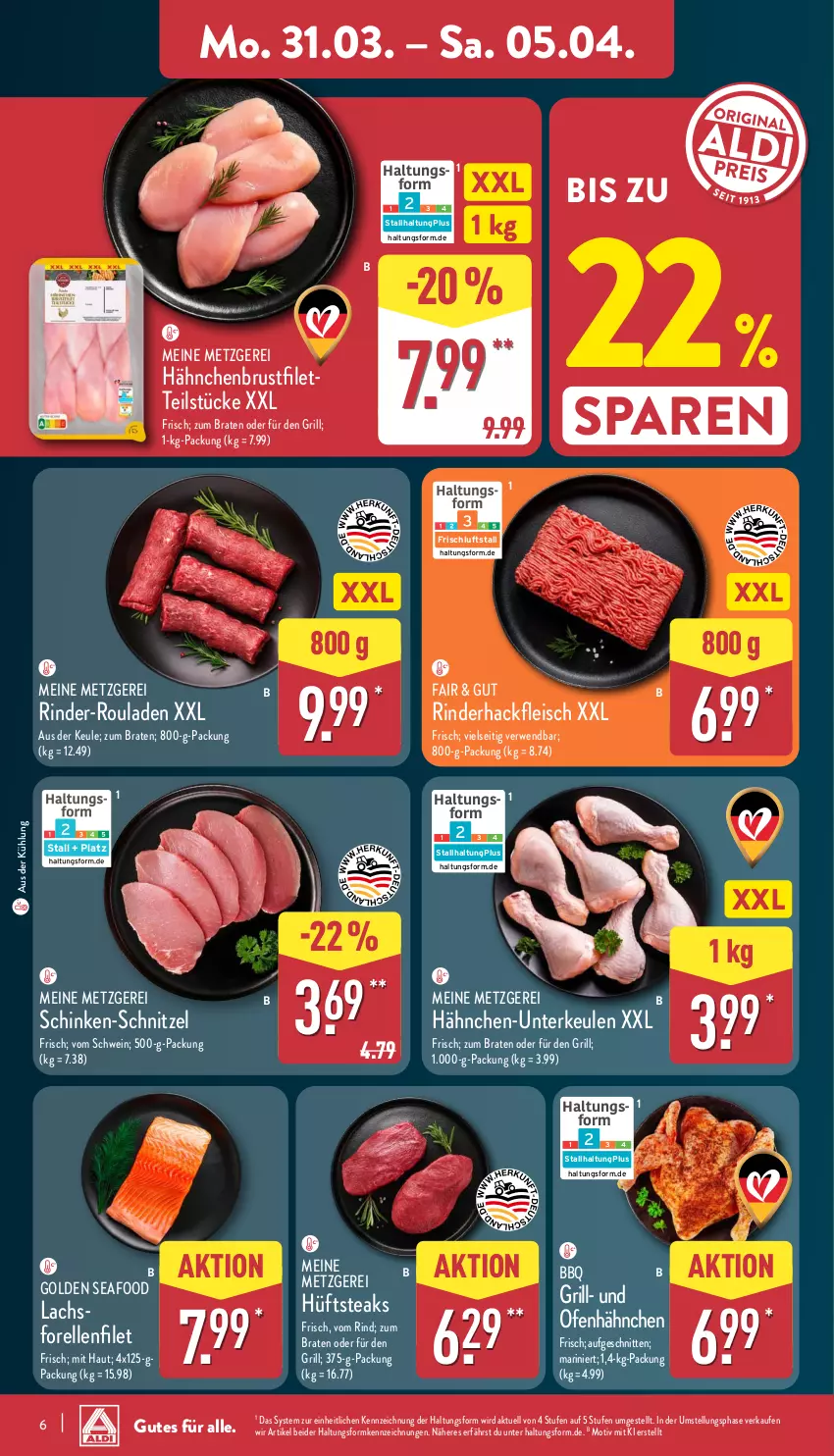 Aktueller Prospekt Aldi Nord - Von Montag - von 31.03 bis 05.04.2025 - strona 6 - produkty: braten, brustfilet, eis, elle, filet, fleisch, forelle, grill, hackfleisch, hähnchenbrust, hähnchenbrustfilet, hüftsteak, hüftsteaks, lachs, Ofen, rel, rind, rinder, rinderhackfleisch, rouladen, rwe, schinken, schnitten, schnitzel, schwein, steak, steaks, Ti, wein